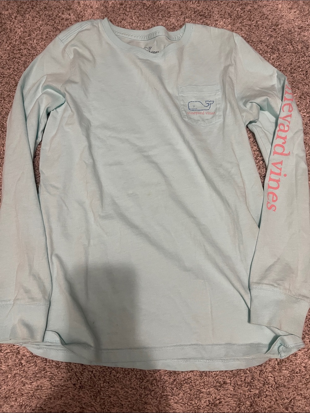 Vineyard Vines Kids Light Blue Long-Sleeve Tee with Pink Sleeve Logo